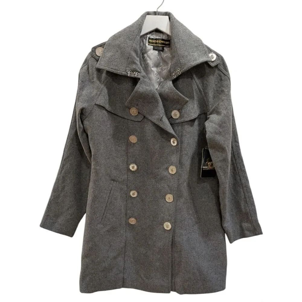 Rocawear Vintage 2008 Gray Wool Blend Trench Coat Women’s XL NWT